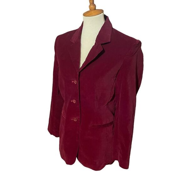 Jessica Holbrook Vintage Women 90s Collared Button Down Red Velvet Blazer Size 6 - Picture 8 of 8